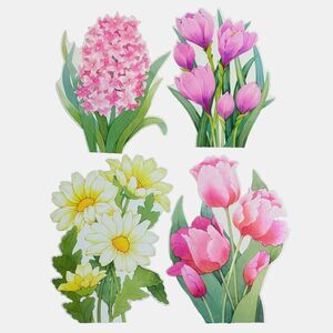 4 Hallmark 1981 Spring Flowers Die Cut Paper Decorations Tulips Easter